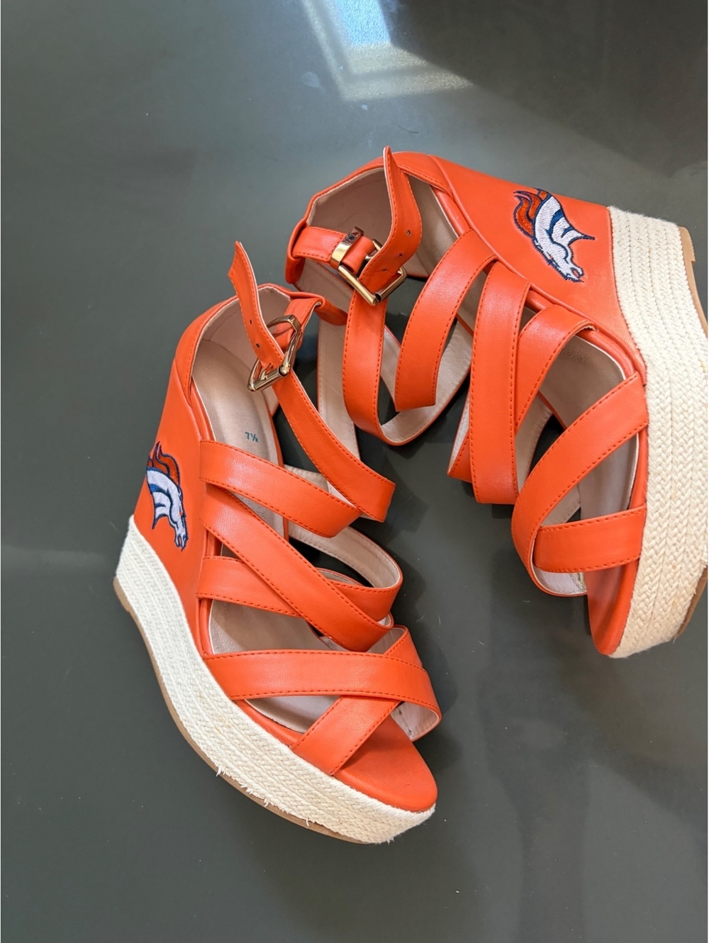 Denver Broncos Orange Colored Wedge Espadrille Sandals Size 7.5 - Picture 7 of 8